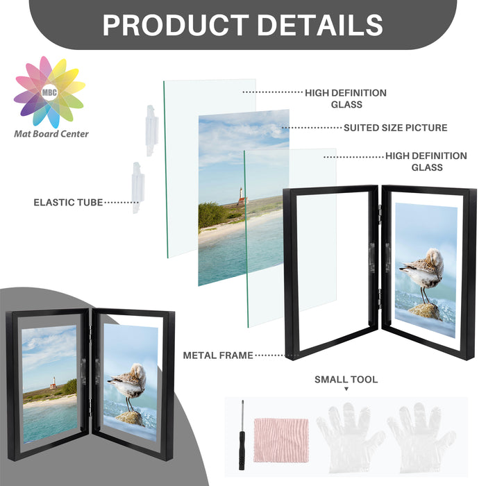 Clearance 5x7 Floating Frame, Double Hinged Metal Frame Displays Any Size Photo up to 5 by 7 (12 Pcs Per Box)