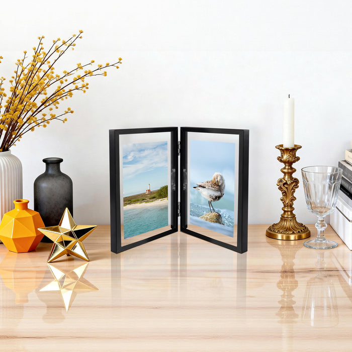 Clearance 5x7 Floating Frame, Double Hinged Metal Frame Displays Any Size Photo up to 5 by 7 (12 Pcs Per Box)