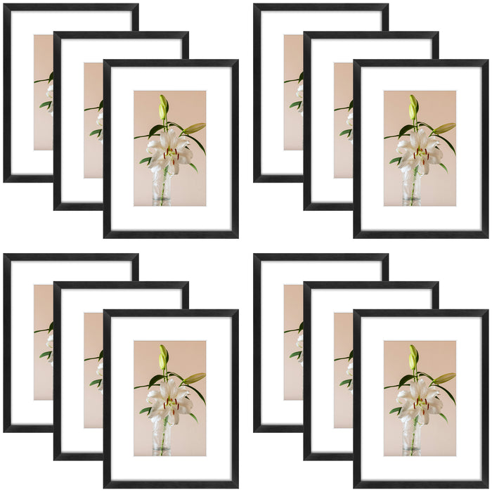 Clearance 6x8 Aluminum Picture Frame Displays 4x6 Photos with White Mat and Real Glass (12 Pcs Per Box) Black