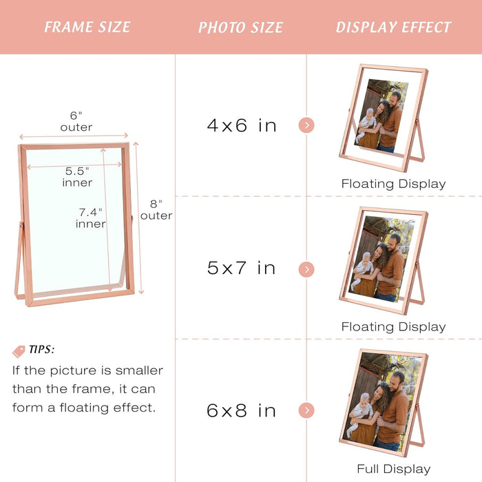 Clearance 6x8 Floating Frame Displays Any Size Photo up to 6 by 8 Rose Gold (24 Pcs Per Box)
