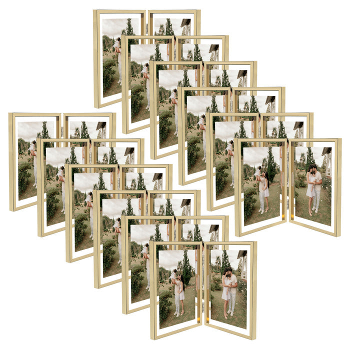 Clearance 6x8 Floating Frame, Double Hinged Metal Frame Displays Any Size Photo up to 6 by 8 (12 Pcs Per Box) Gold