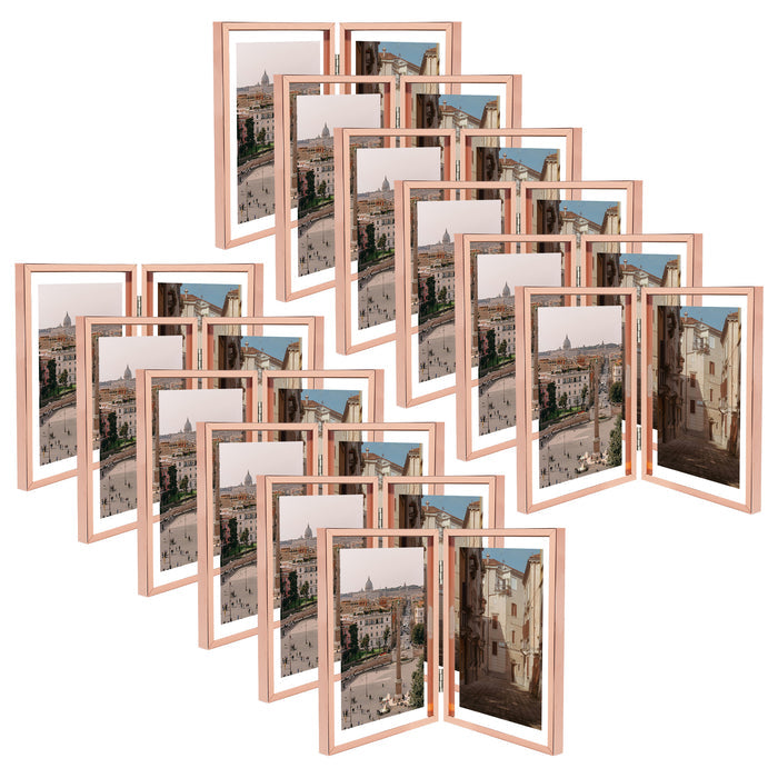 Clearance 6x8 Floating Frame, Double Hinged Metal Frame Displays Any Size Photo up to 6 by 8 (12 Pcs Per Box) Rose Gold