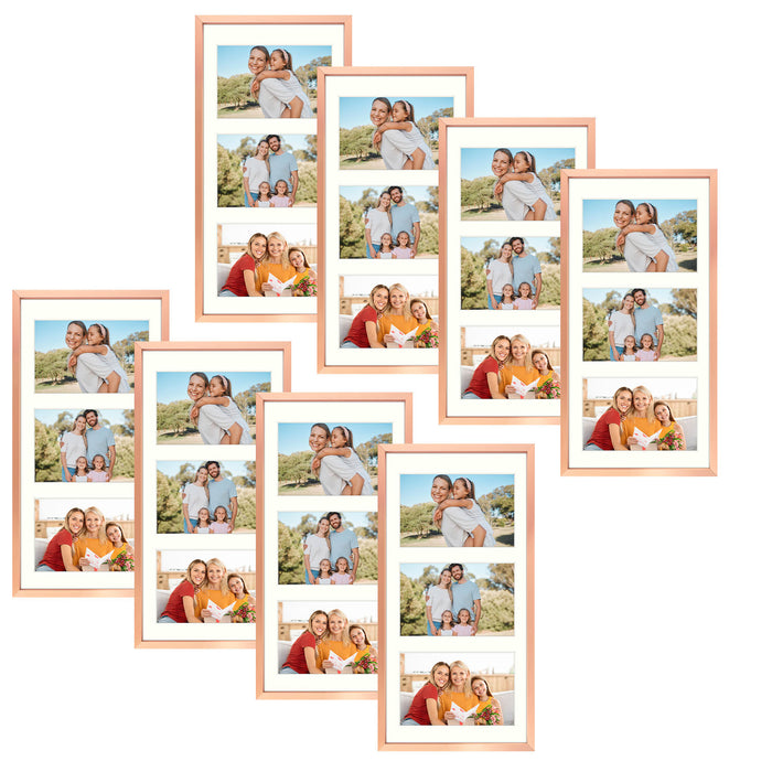 Clearance 7x14 Aluminum Collage Picture Frame for Three 4x6 Photos Rose Gold (8 Pcs Per Box)
