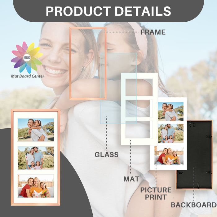 Clearance 7x14 Aluminum Collage Picture Frame for Three 4x6 Photos Rose Gold (8 Pcs Per Box)
