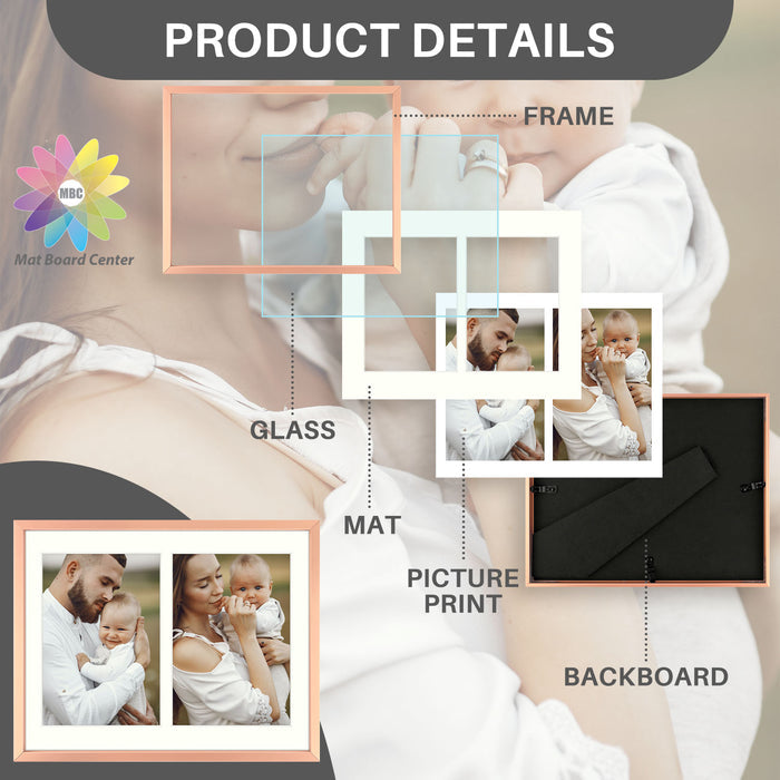 Clearance 8.5x11 Aluminum Collage Picture Frame for Two 5x7 Photos Rose Gold(8 Pcs per Box)