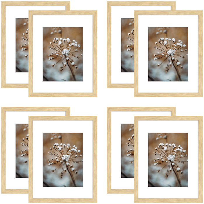 Clearance 8.5x11 Picture Frame For 6x8 Picture With White Mat and Plexiglass Beige (8 Pcs per Box)