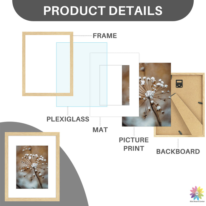 Clearance 8.5x11 Picture Frame For 6x8 Picture With White Mat and Plexiglass Beige (8 Pcs per Box)