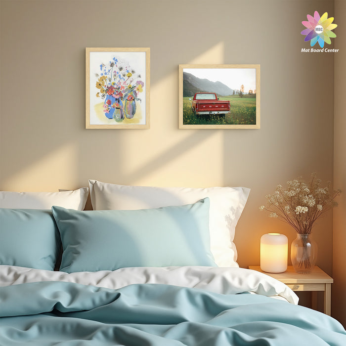 Clearance 8.5x11 Picture Frame For 6x8 Picture With White Mat and Plexiglass Beige (8 Pcs per Box)