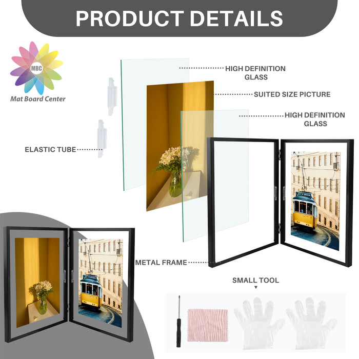 Clearance 8x10 Floating Frame, Double Hinged Metal Frame Displays Any Size Photo up to 8 by 10 (12 Pcs Per Box)