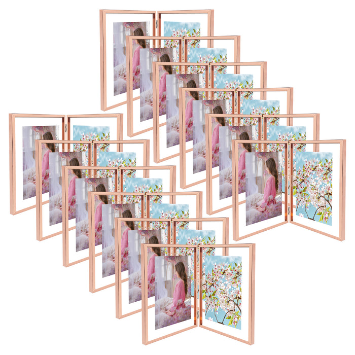 Clearance 8x10 Floating Frame, Double Hinged Metal Frame Displays Any Size Photo up to 8 by 10 (12 Pcs Per Box) Rose Gold