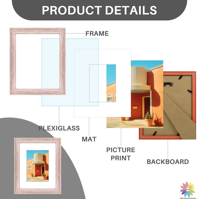 Clearance 8x10 Picture Frame with White Mat and Plexiglass (10 Pcs Per Box)