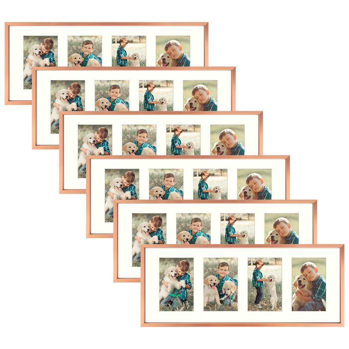 Clearance 8x20 Aluminum Collage Picture Frame for Four 4x6 Photos (6 Pcs Per Box) Rose Gold