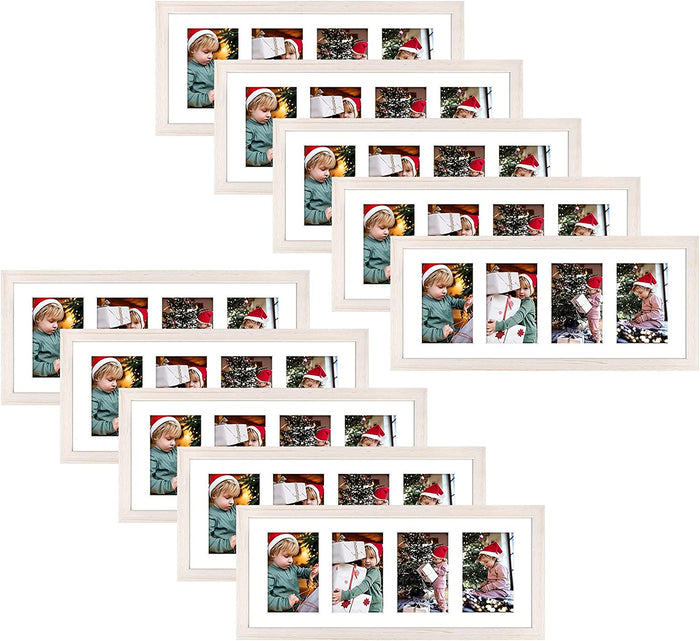 Clearance 8x20 Collage Picture Frames for Four 4x6 Picture Wood Frame (10 Pcs per Box) distressed white