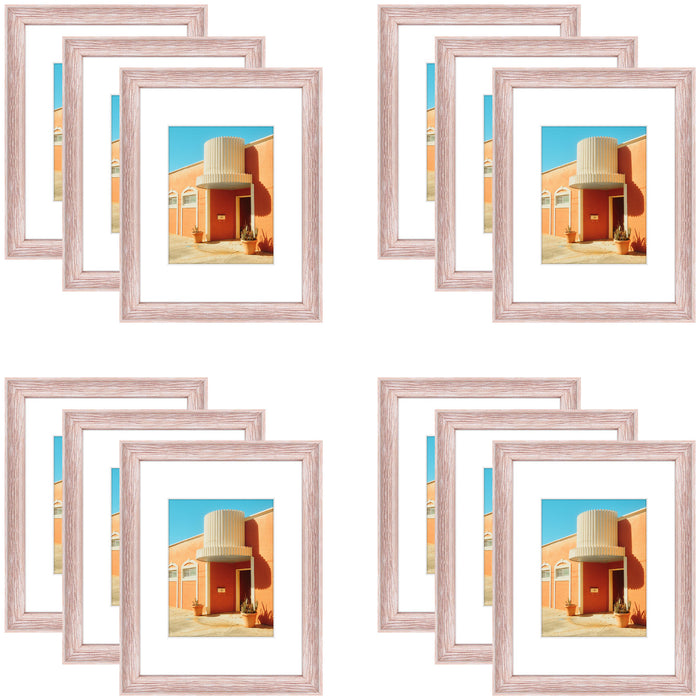 Clearance 9x12 Picture Frame for 6x8 Photo with White Mat and Plexiglass (12 Pcs Per Box) Pink