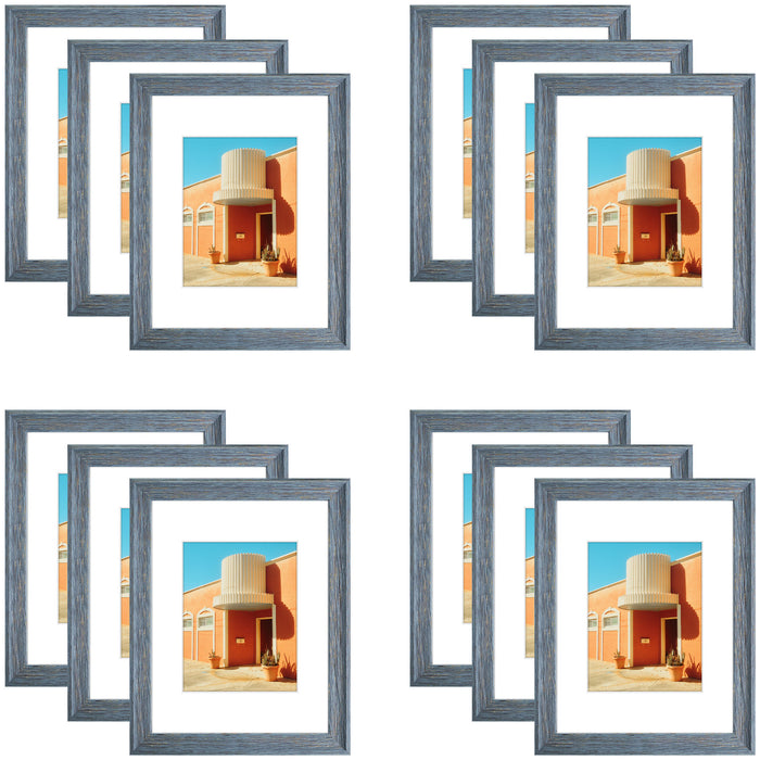 Clearance 9x12 Picture Frame for 6x8 Photo with White Mat and Plexiglass (12 Pcs Per Box) Blue