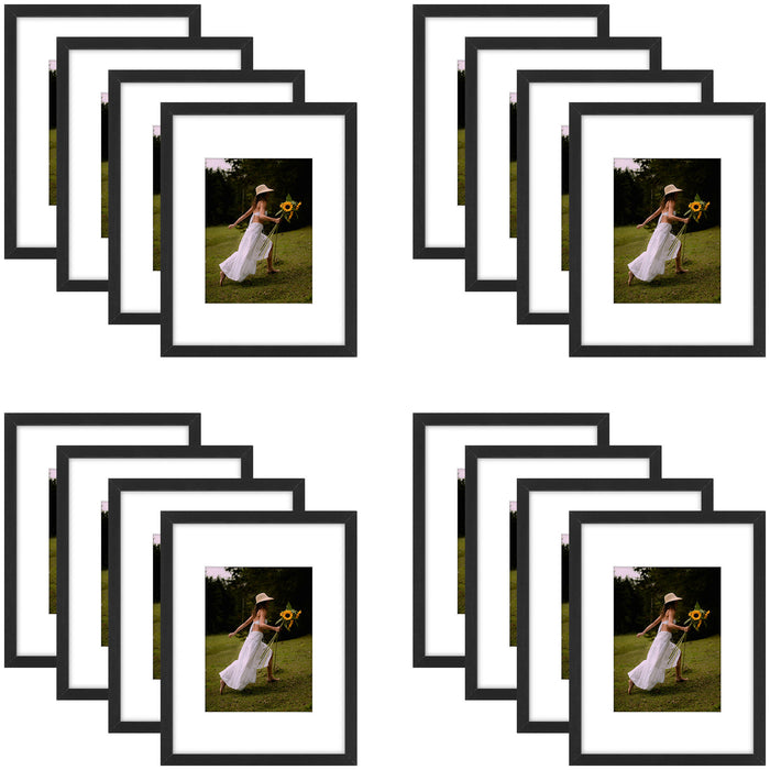 Clearance 9x12 Picture Frame for 6x8 Photo with White Mat and Plexiglass (16 Pcs per Box) Black