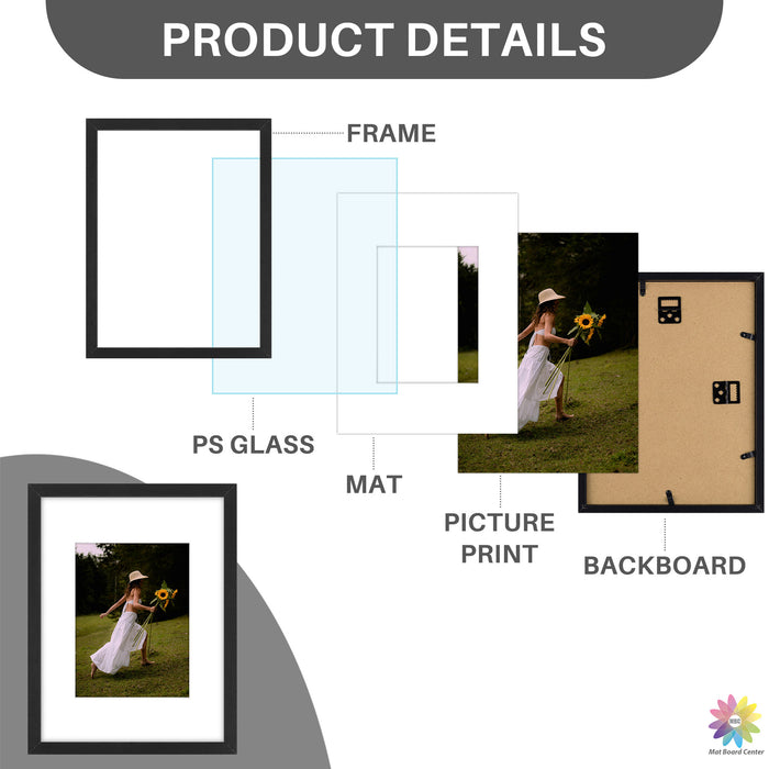 Clearance 9x12 Picture Frame for 6x8 Photo with White Mat and Plexiglass (16 Pcs per Box)