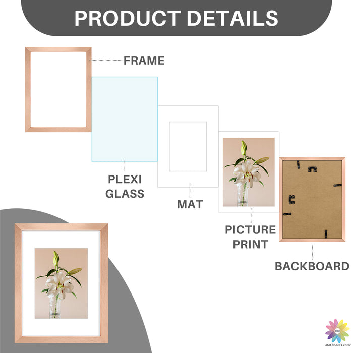 Clearance 9x12 Rose Gold Picture Frames for 6x8 Photo with White Mat (18 Pcs Per Box)