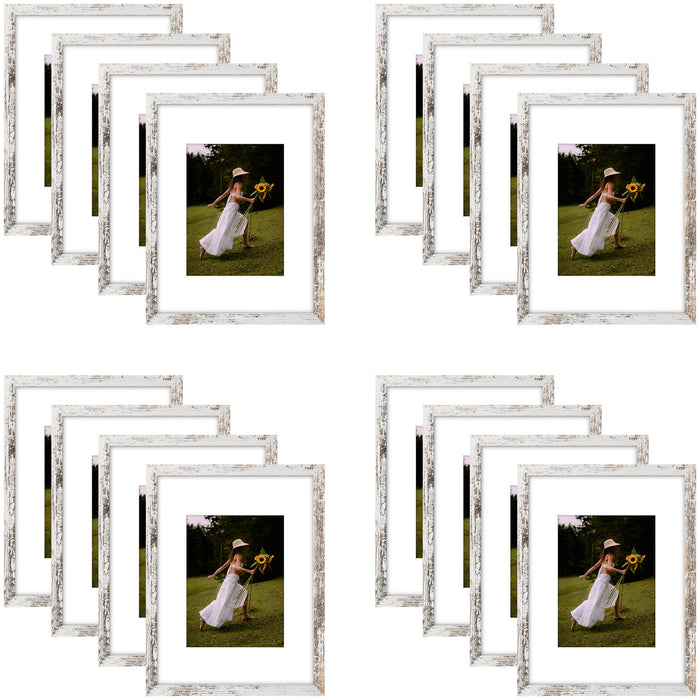 Clearance 9x12 Rustic White Picture Frame for 6x8 Photo with White Mat and Plexiglass (16 Pcs per Box)