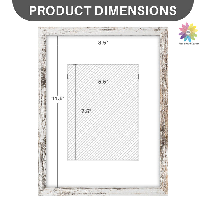 Clearance 9x12 Rustic White Picture Frame for 6x8 Photo with White Mat and Plexiglass (16 Pcs per Box)