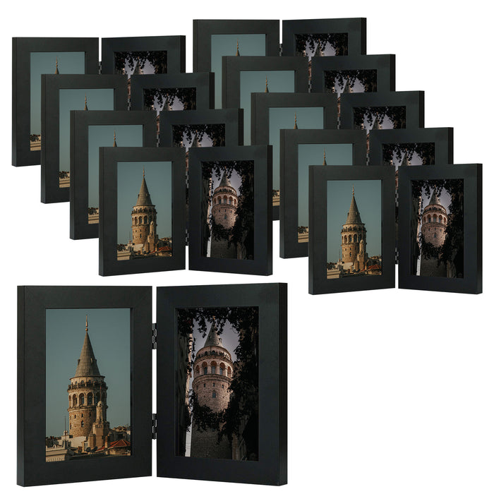 Clearance Double Picture Frame For 4x6 Photo Hinged Frames (10 Pcs Per Box) Black
