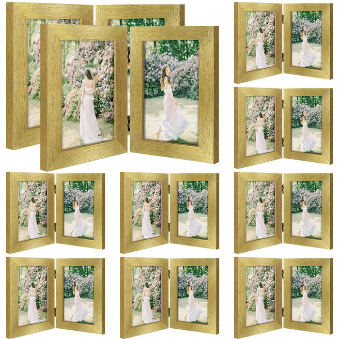 Clearance Double Picture Frame For 4x6 Photo Hinged Frames (10 Pcs Per Box) Gold