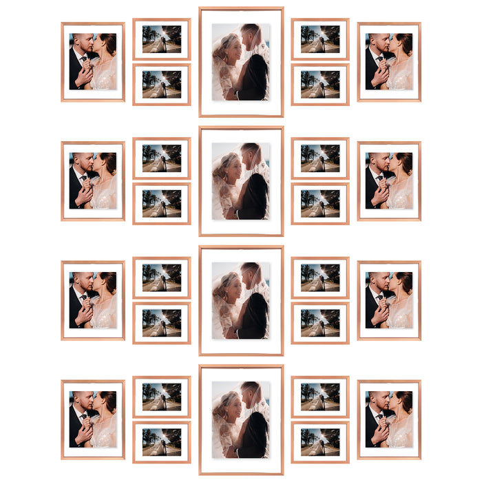 Clearance Floating Picture Frames Set - Displays Four 11x14, Eight 8x10, And Sixteen 5x7 Photos (28 Pcs Per Box) Rose Gold