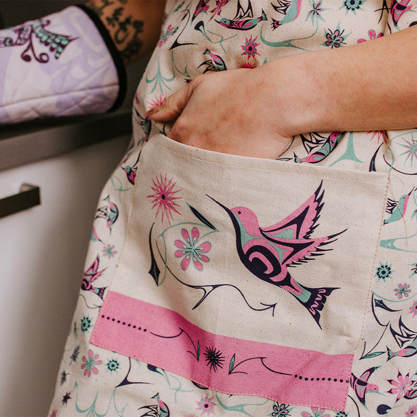 Cotton Apron, Hummingbird by Nicole La Rock indigenous art gift by Nicole La Rock Canada