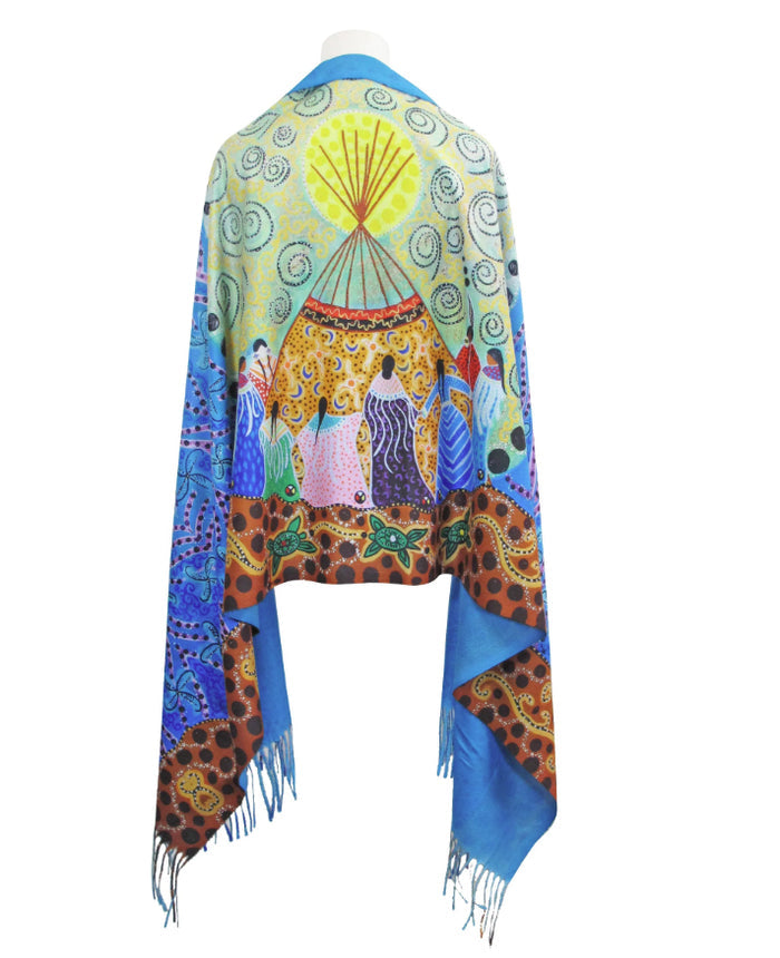 Dancing Women Art Print Shawl, by Métis Artist, Leah Dorion