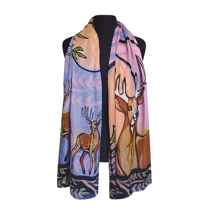 Deer (Waawaashkeshi) by Strong Angeconeb, Viscose Scarf indigenous art shawl by Strong Angeconeb Canada