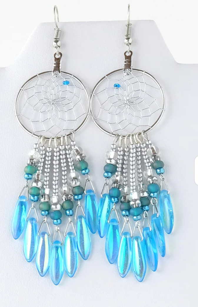 Dreamcatcher Earrings, turquoise indigenous art gift by Monague Canada