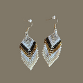 Elegant White and Cream Beaded Feather Earrings indigenous art gift by North of Fifty First Nations & Métis Art Boutique Canada