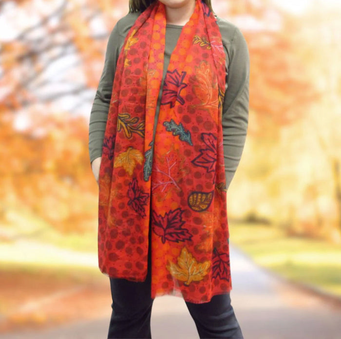 Fall Winds of Change Eco Scarf by Metis artist, Leah Dorion indigenous art shawl by Leah Dorion Canada