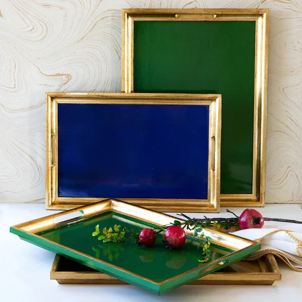 Florentine Wooden Accessories Green and Gold Large Rectangular Tray