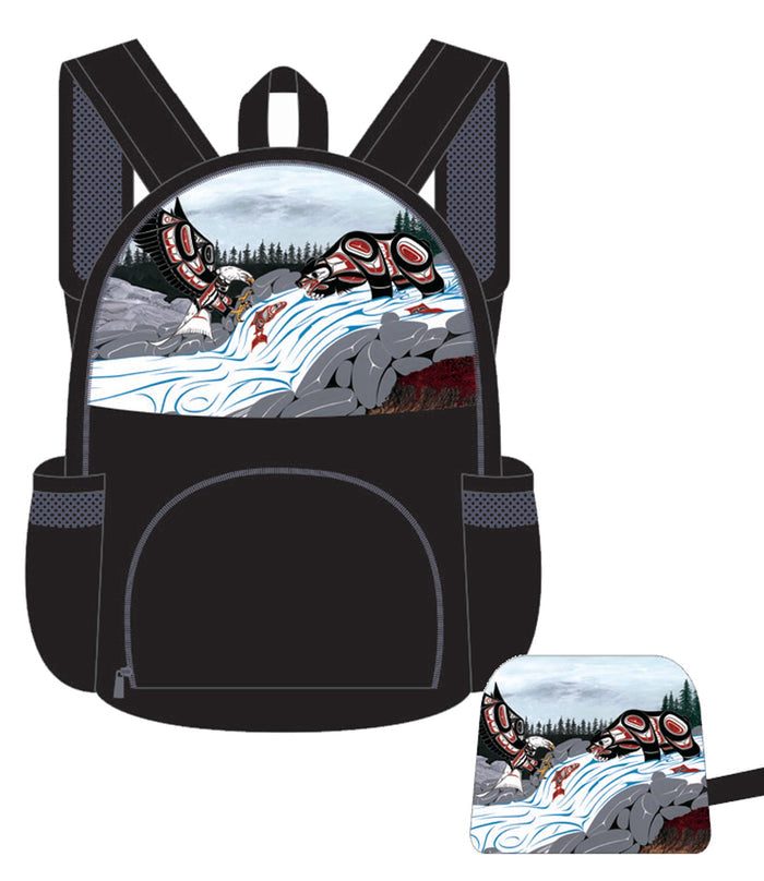 Foldable back pack featuring the artwork of Richard Shorty indigenous art gift by Richard Shorty Canada