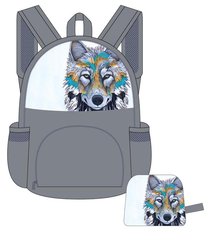 Foldable backpack featuring the artwork of Micqaela Jones indigenous art gift by Micqaela Jones Canada
