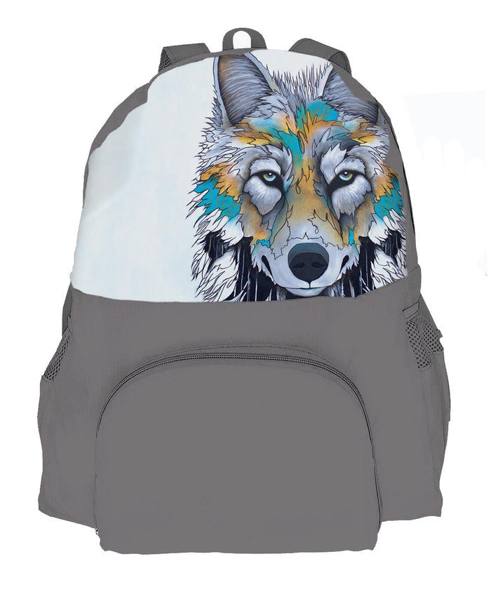 Foldable backpack featuring the artwork of Micqaela Jones indigenous art gift by Micqaela Jones Canada