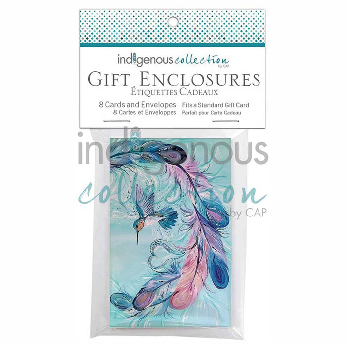 Gift Enclosure, package of 8 mini cards and envelopes - Hummingbird Feathers