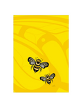 A yellow tea towel featuring two illustrated bees by Indigenous artist Adam Lewis