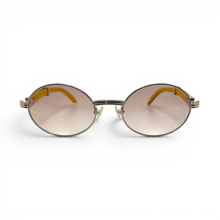 Giverny - 55-22 Mustard Wood Sunglasses w/ Oval Hennessy Lenses - Silver Frame (90s) C