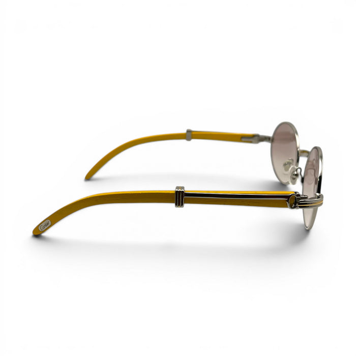 Giverny - 55-22 Mustard Wood Sunglasses w/ Oval Hennessy Lenses - Silver Frame (90s) C