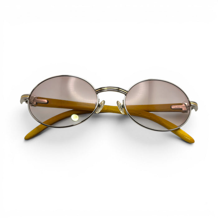 Giverny - 55-22 Mustard Wood Sunglasses w/ Oval Hennessy Lenses - Silver Frame (90s) C