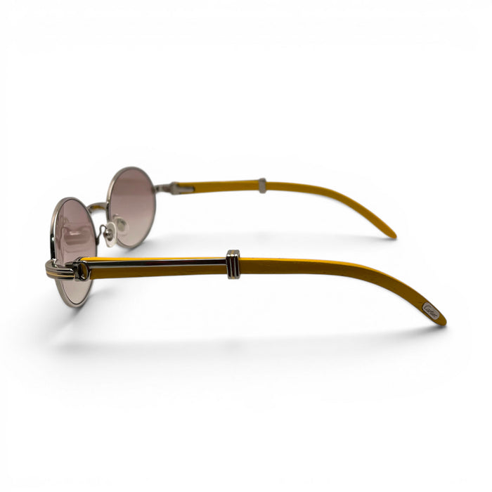 Giverny - 55-22 Mustard Wood Sunglasses w/ Oval Hennessy Lenses - Silver Frame (90s) C