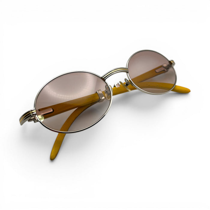Giverny - 55-22 Mustard Wood Sunglasses w/ Oval Hennessy Lenses - Silver Frame (90s) C