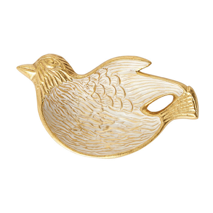 Gold White Enamel Bird Tray