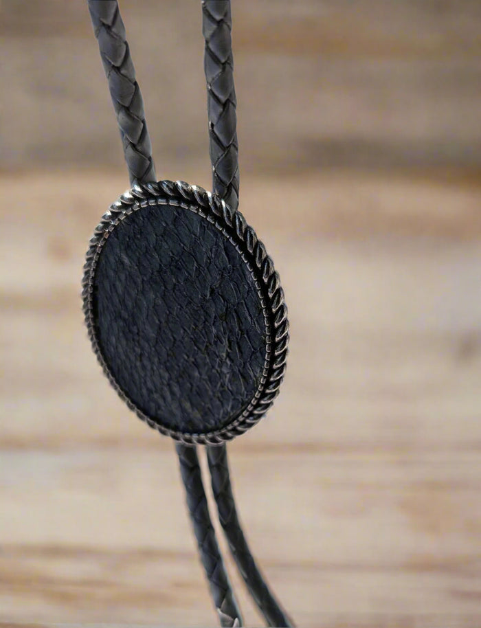 Grey Salmon Leather Bolo by Namgis artist Jonathan Whonnock indigenous art gift by Johnathan Whonnock Canada