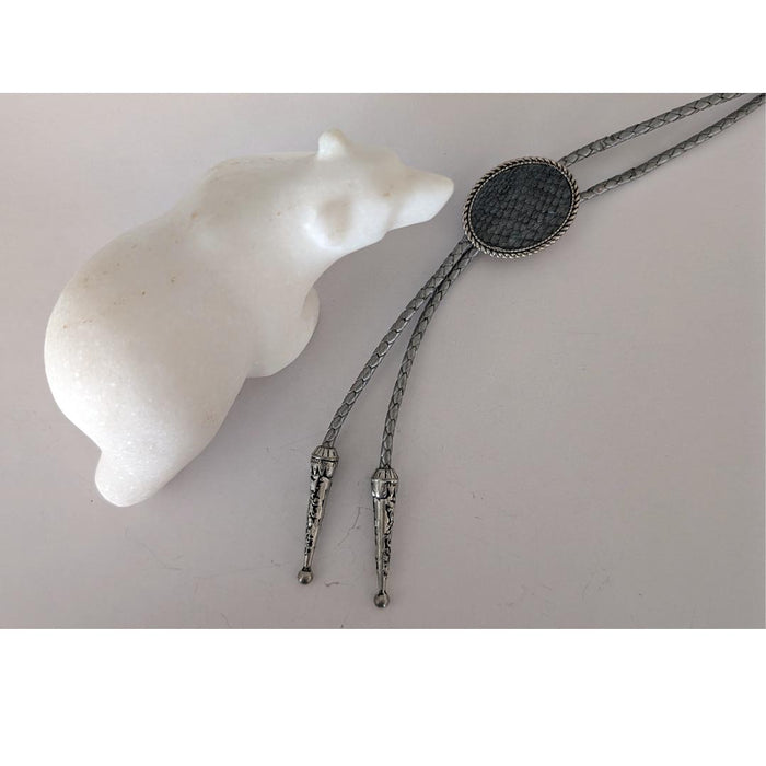Grey Salmon Leather Bolo by Namgis artist Jonathan Whonnock indigenous art gift by Johnathan Whonnock Canada
