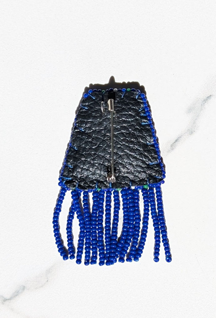 Hand crafted Blue Beaded Metis Sash Pin indigenous art gift by North of Fifty First Nations & Métis Art Boutique Canada