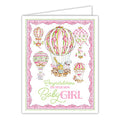 Handpainted Congratulations on your New Baby Girl Hot Air Balloons Greeting Card