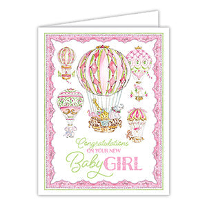 Handpainted Congratulations on your New Baby Girl Hot Air Balloons Greeting Card